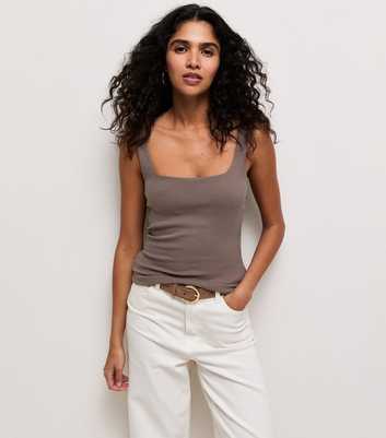 Premium Light Brown Square Neck Top