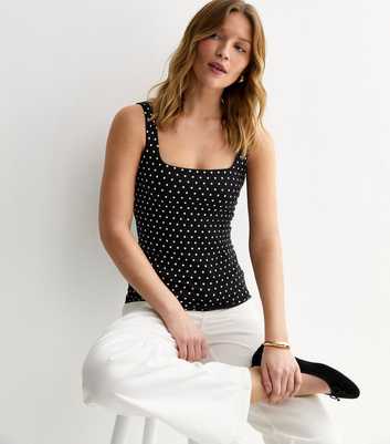 Black Polka Dot Square Neck Vest Top