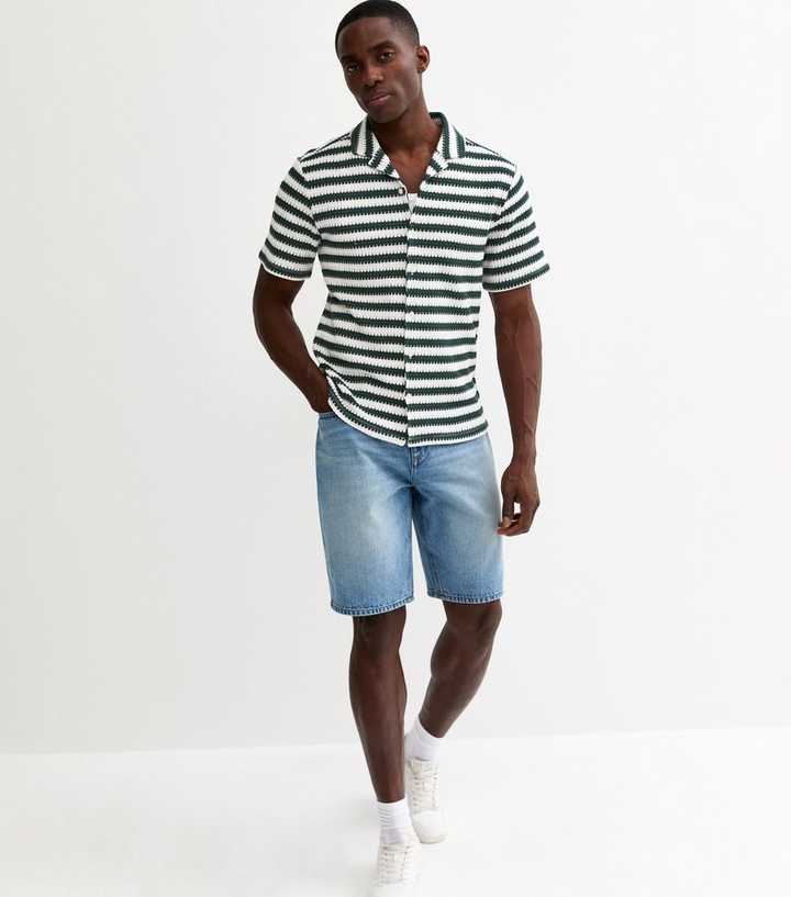 Green Regular Fit Short Sleeve Stripe Knit Shirt