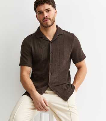 Brown Relaxed Fit Textured Revere Collar Shirt