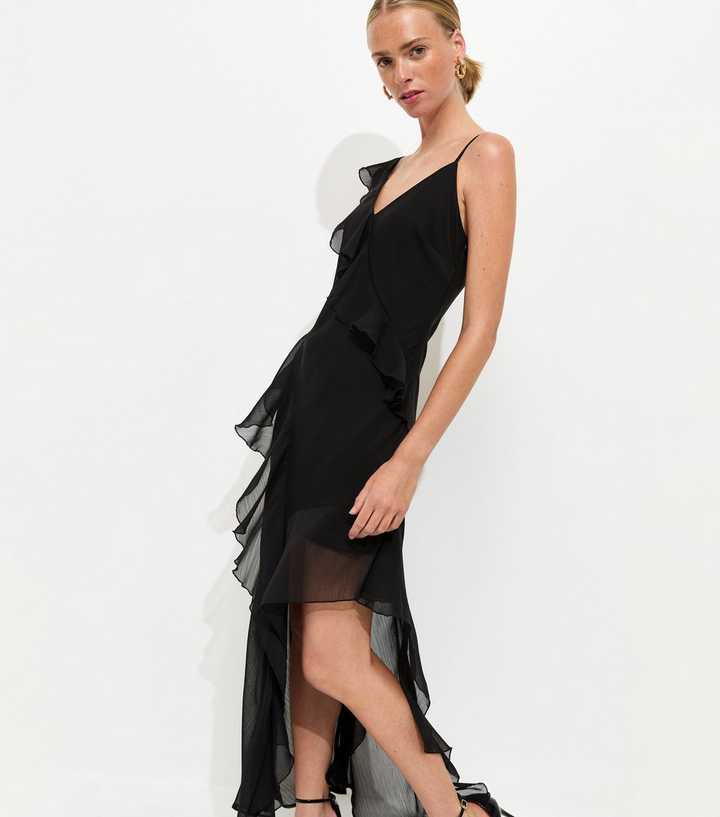 sachin and babi light blue dress Anna Black Chiffon Draped Split Maxi Dress – LuneÉclat Fashion main image 0