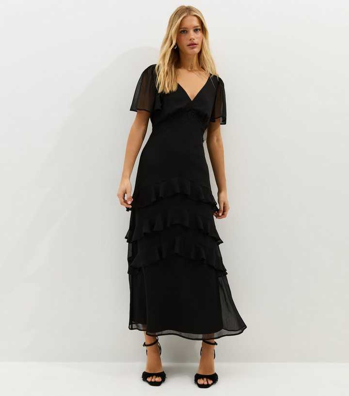 Black Chiffon Lace Tea Maxi Dress