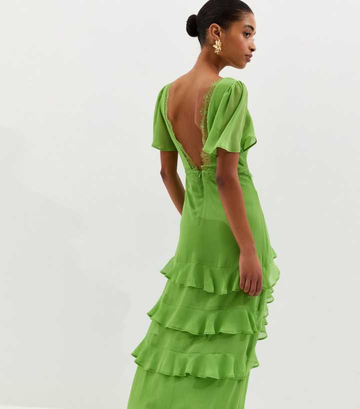 Bright Green Chiffon Tiered Tea Maxi Dress | New Look Bright Green Chiffon Tiered Tea Maxi Dress | New Look