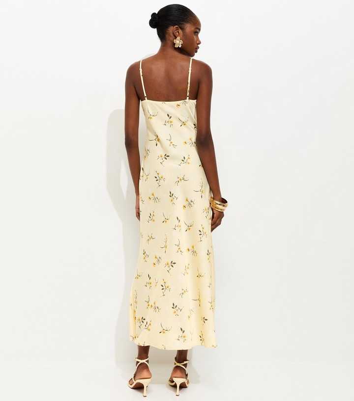 Yellow Daisy Print Lace Trimmed Satin Midi Dress | New Look Yellow Daisy Print Lace Trimmed Satin Midi Dress | New Look