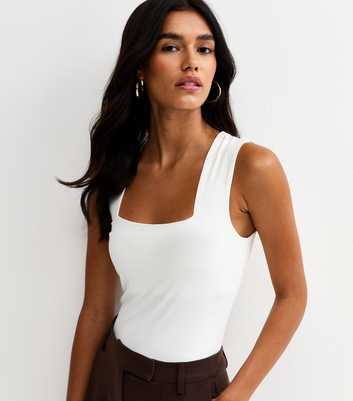 White Slinky Square Neck Sleeveless Bodysuit
