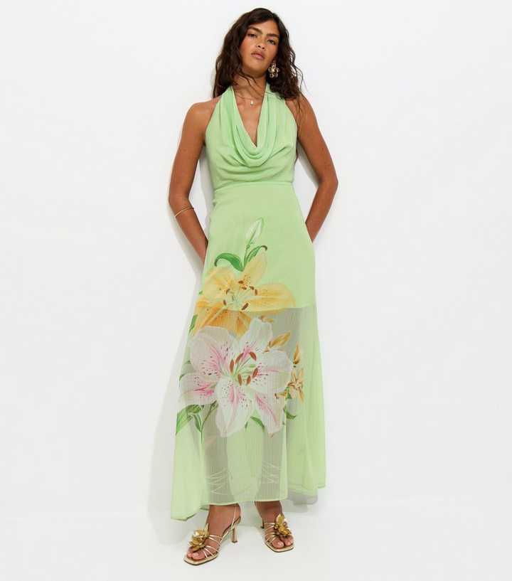 green halter neck maxi dress Mint Velvet Green Cotton Halter Maxi Dress | Size XL | Green | Sleeveless