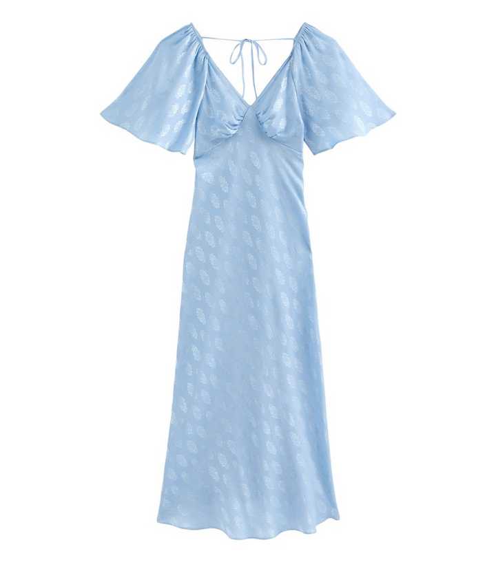 Light Blue Paisley Pattern Jacquard Flutter Sleeve Midi Dress | New Look
