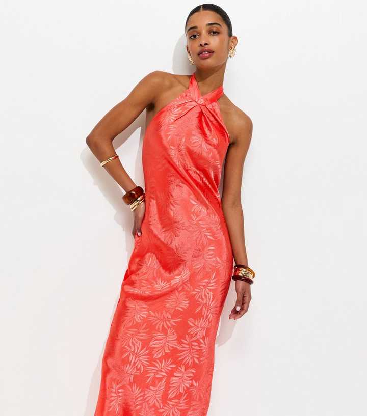 red halter dress midi Red Halter Midi Casual Summer Dress with Pockets Winterberry Red / XSmall