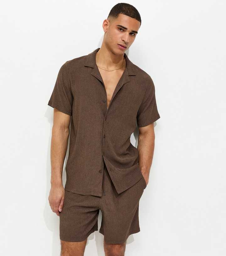 Dark Brown Short Sleeve Regular Crinkle Shirt