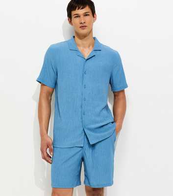 Light Blue Short Sleeve Regular Crinkle Shirt