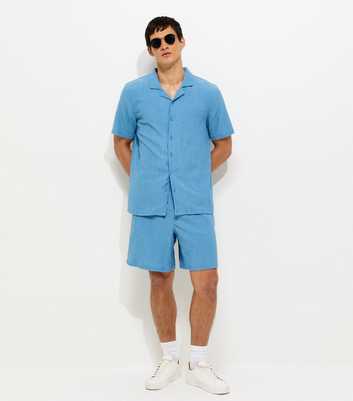 Light Blue Regular Textured Drawstring Shorts