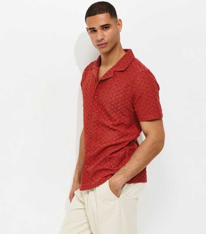 Rust Regular Fit Short Sleeve Chevron Knit Shirt