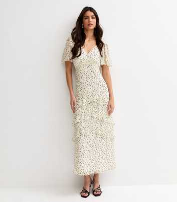 Cream Polka Dot Chiffon Tiered Maxi Dress