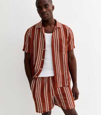 Red Regular Fit Textured Striped Shorts