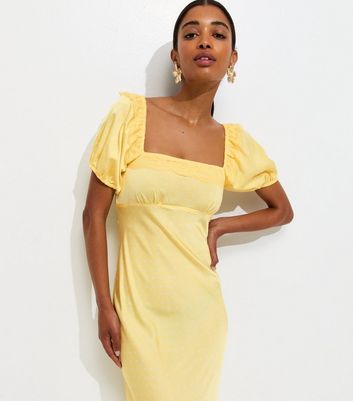 Yellow Polka Dot Puff Sleeve Midi Dress | New Look Yellow Polka Dot Puff Sleeve Midi Dress | New Look