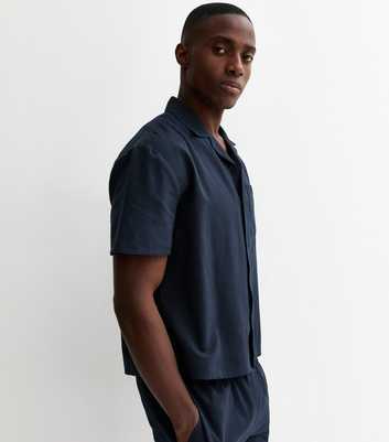 Navy Relaxed Fit Boxy Revere Collar Shirt