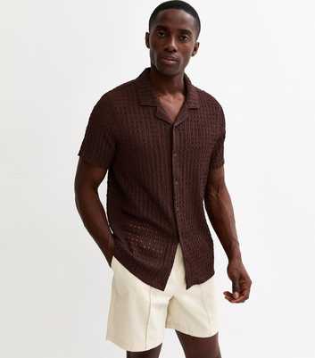 Dark Brown Boxy Textured Knit Shirt