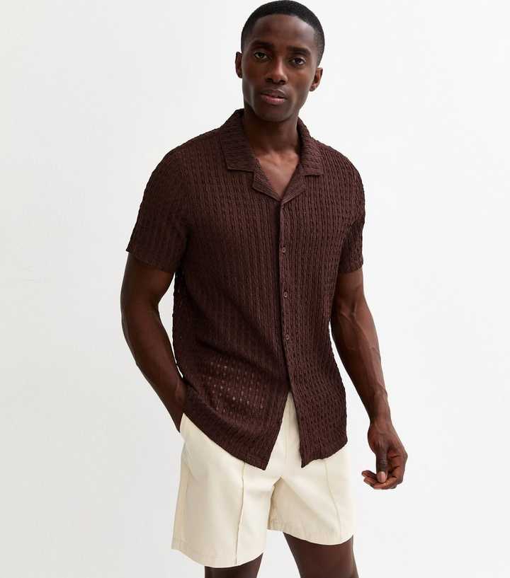 Dark Brown Boxy Textured Knit Shirt