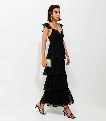 Black Tiered Chiffon Midi Dress