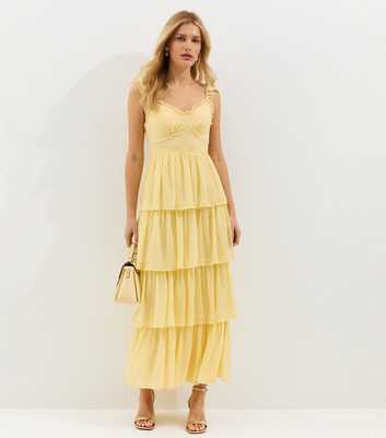 Yellow Tiered Chiffon Midi Dress