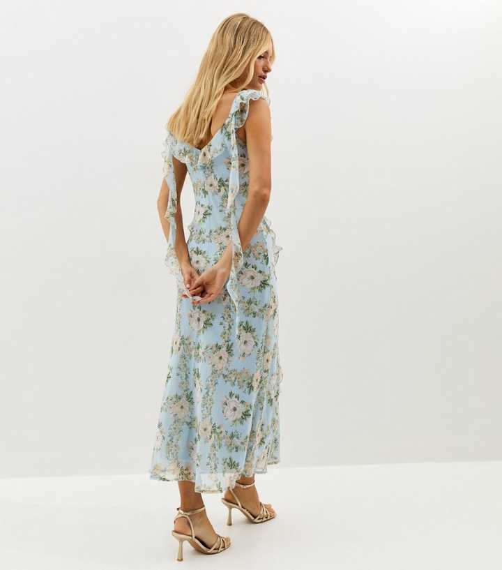 sachin and babi light blue dress Roman Blue Floral Print Chiffon Midi Dress