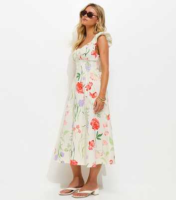 Petite Cream Floral Print Corset Waist Midi Dress