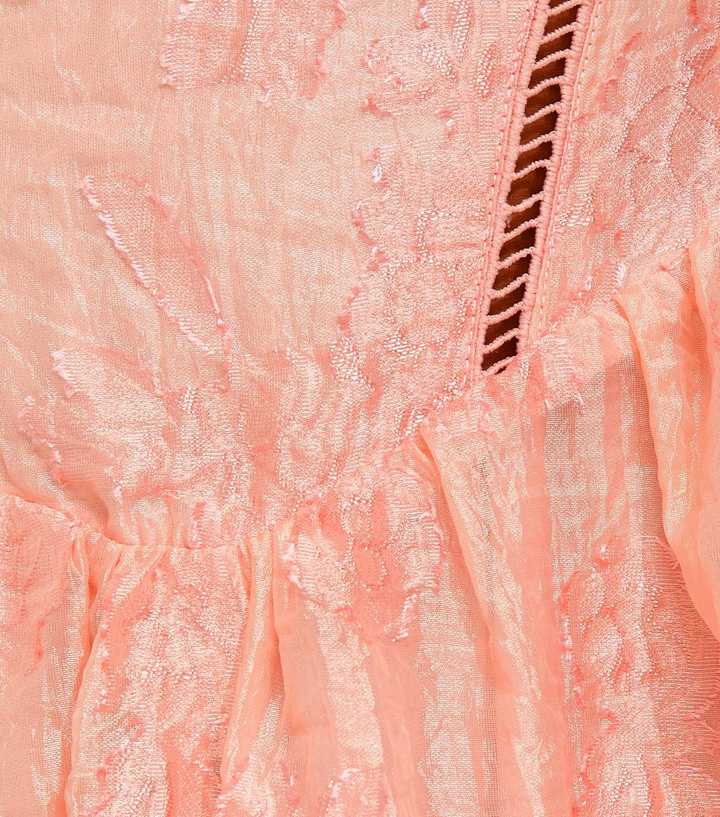 Petite Light Coral Glitter Floral Jacquard Midi Dress | New Look