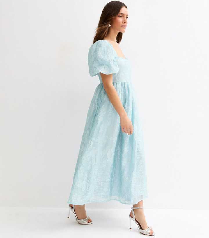 Petite Light Blue Glitter Milkmaid Midi Dress | New Look
