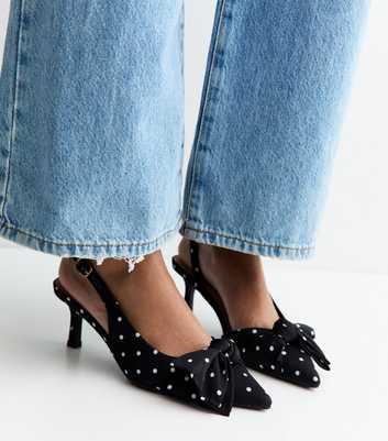 Black Satin Polka Dot Slingback Court Shoes