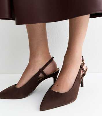Extra Wide Fit Dark Brown Faux Suede Slingback Pumps