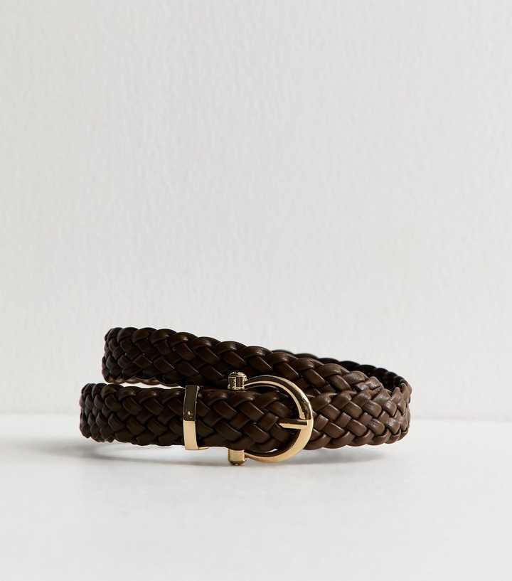 Dark Brown Faux Leather Braided Belt
