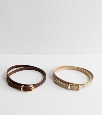 Pack Of 2 Brown and Neutral Faux Suede Belts
