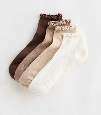 Pack of 4 Multicoloured Pointelle Frill Trim Socks