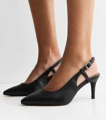 Wide Fit Black Faux Leather Slingback Court Shoes