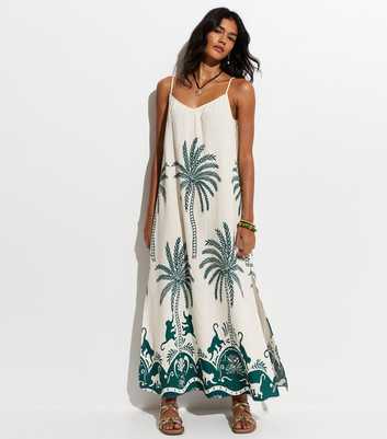 Green Woven Palm Pattern Beach Maxi Dress