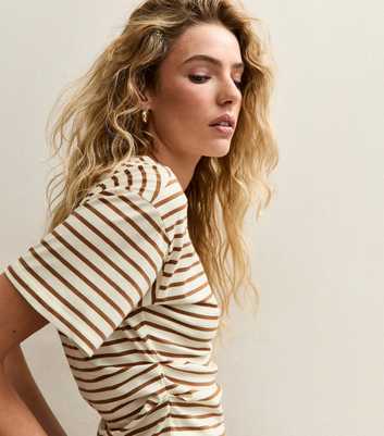 White and Brown Striped Corset Top