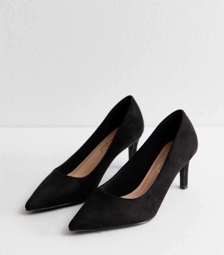 Wide Fit Black Faux Suede Court Shoes