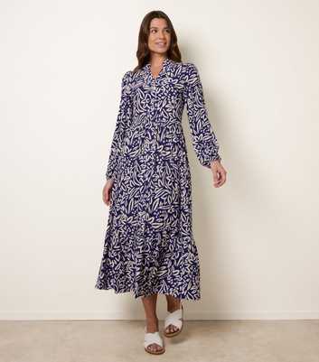 Blue Vanilla Navy Floral Button Up Midi Dress