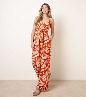 Blue Vanilla Bright Orange Tie Front Jumpsuit
