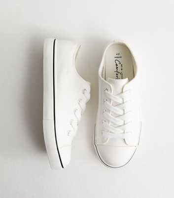 Wide Fit White Canvas Lace Up Trainers