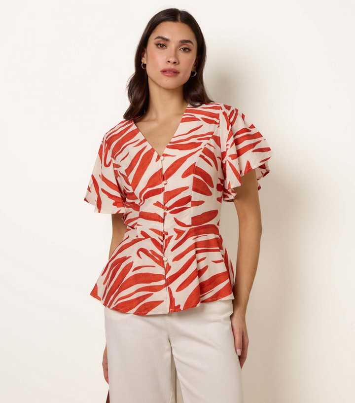 Blue Vanilla Orange Brushstroke Peplum Top
