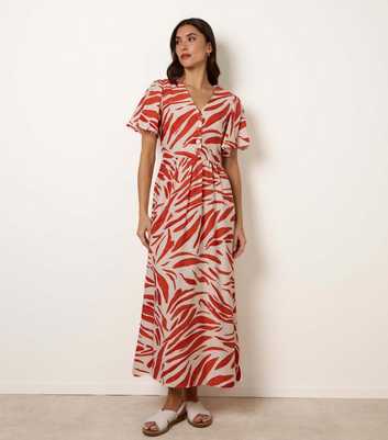 Blue Vanilla Orange Brush Pattern Midi Dress