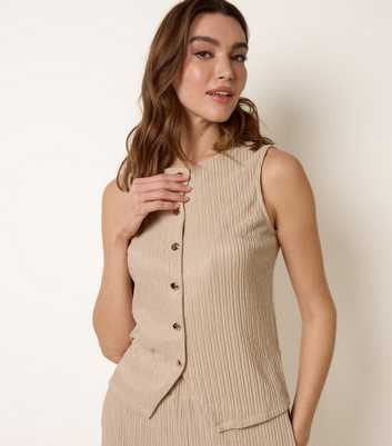 Blue Vanilla Stone Ribbed Crew Neck Waistcoat