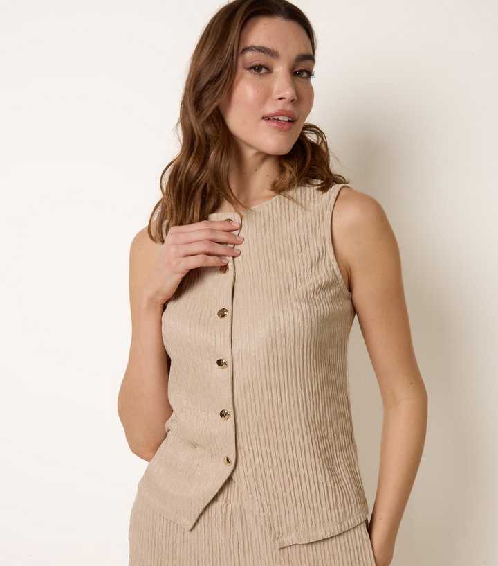 Blue Vanilla Stone Ribbed Crew Neck Waistcoat