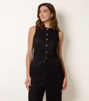 Blue Vanilla Black Ribbed Abstract Button Waistcoat