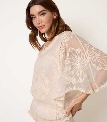 Blue Vanilla Stone Embroidered Floral Blouse