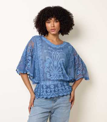 Blue Vanilla Blue Floral Lace Blouse