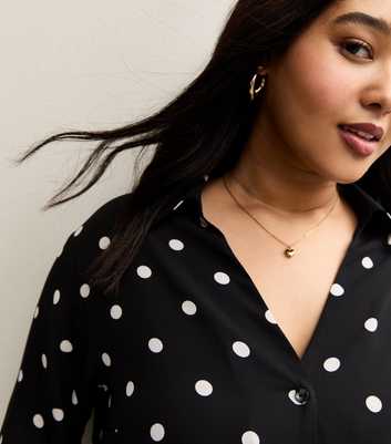 Curves Black Polka Dot Open Collar Shirt