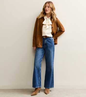 Cream Striped Pussybow Neck Blouse