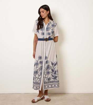 Blue Vanilla White Embroidered Palm Dress